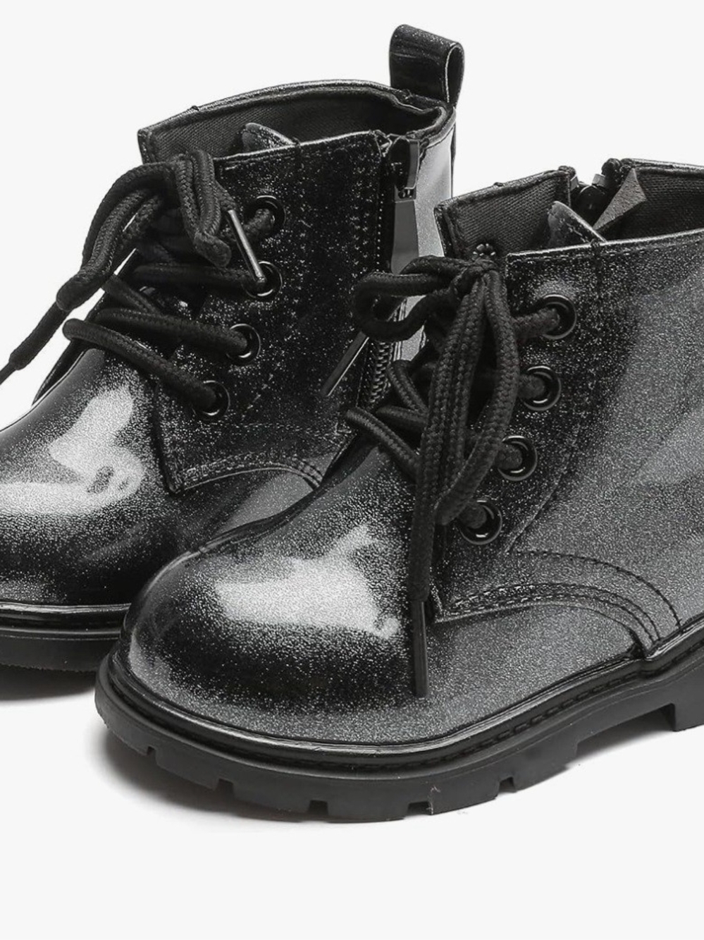 ComfyKids Cute Children Boots BlackGlitter Print Girl Lace Up Boots 5.5